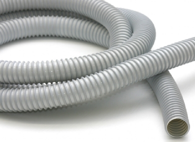 Click to enlarge - PVC suction hose for air, grains, powders, dust. Can be manufactured antistatic upon request. 
This ducting hose is made in black or grey colour. Smooth bore allows good rate of product flow and is highly flexible.